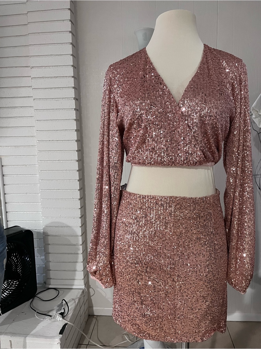 Sequin Rose Gold Two-Piece Skirt Set